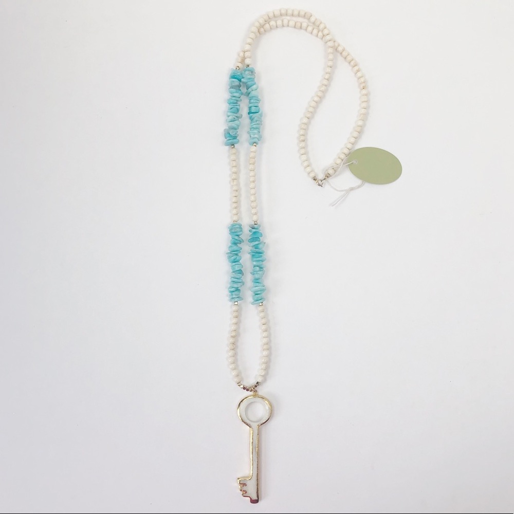Love Poppy Off White & Turquoise Key Necklace